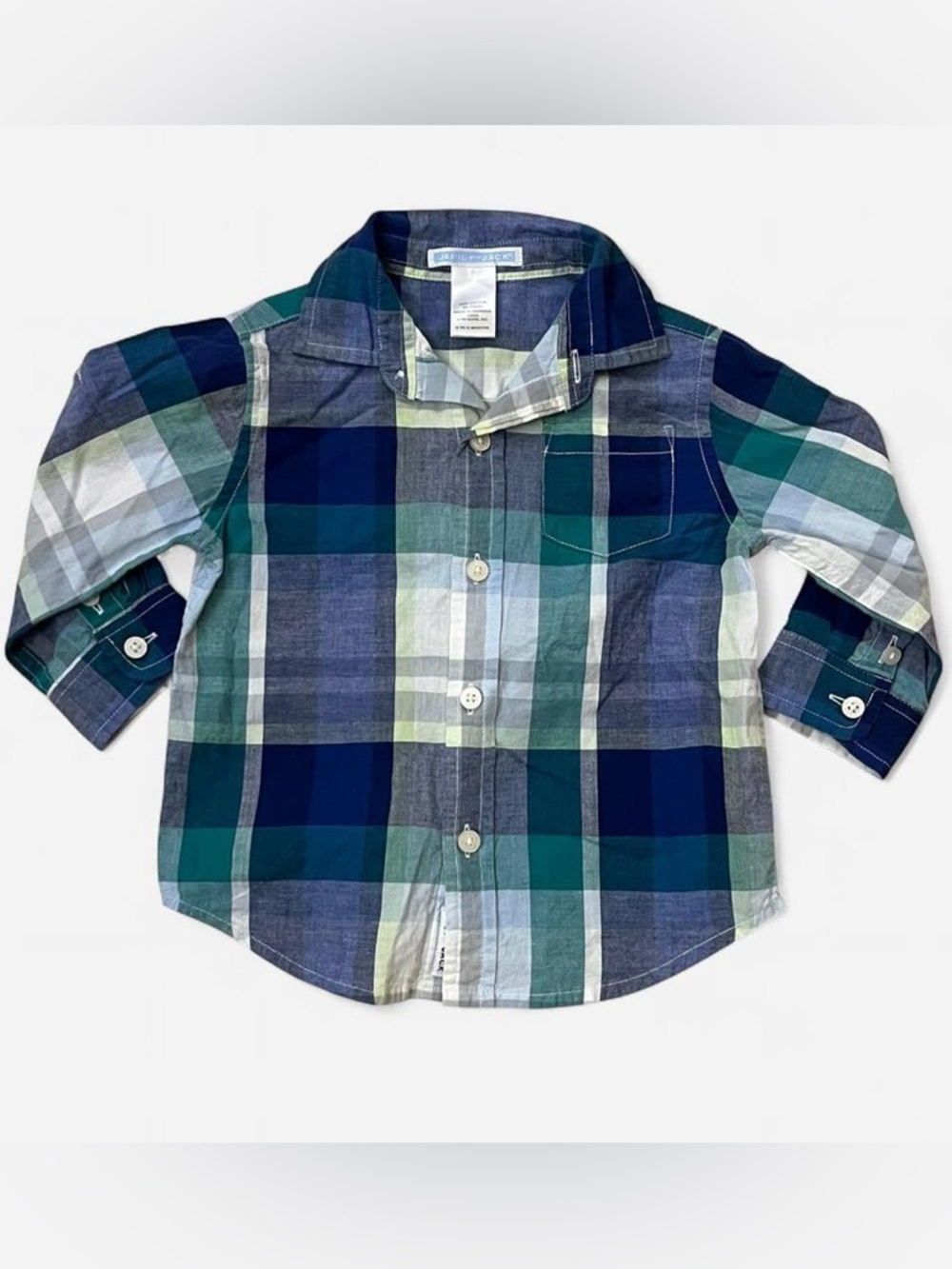 Janie and Jack Green & Blue Plaid Button-Down Shirt